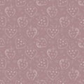 Seamless vector gray pattern with hand drawn strawberries and scribbles on the vinous background.