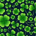 Seamless vector green pattern of shamrock and four-leaf clover. Elements for St. Patrick\'s Day design. Lucky clover