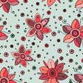 Seamless vector hand drawn doodle childlike floral pattern. Background with childish flowers, leaves. Decorative cute graphic line Royalty Free Stock Photo