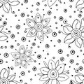 Seamless vector hand drawn doodle childlike floral pattern. Background with childish flowers, leaves. Decorative cute graphic line Royalty Free Stock Photo