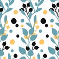 Seamless vector hand drawn leaf and berry pattern design