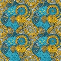 Seamless vector hand drawn pattern. Colorful ethnic endless background with ornamental decorative elements. Print with ethnic, Royalty Free Stock Photo