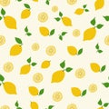 Seamless vector hand drawn pattern with lemon, lemon slice and leaves.