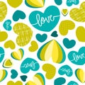 Seamless Vector Hearts Pattern With Bright Blue & Green Shades Of Colors