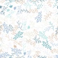 Seamless vector herbal pattern. Doodle flowers ornament in retro style