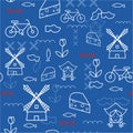 Seamless vector Holland pattern/ Travel illustration with dutch landmarks