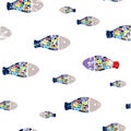 Seamless vector pattern, fishes, white texture, marine life