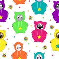 Seamless vector illustration pattern of cartoon animals in snug onesie jumpsuit pajama loungewear suit