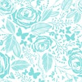 Seamless vector illustration vintage pattern with bouquet of blue flowers and butterflies on a white background. Peonies Royalty Free Stock Photo