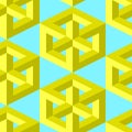 A Seamless, Vector Image of Volumetric Physically Impossible Cubes of a Golden Hue, Located On a Light Blue Background