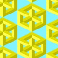 A Seamless, Vector Image of Volumetric Physically Impossible Cubes of a Golden Hue, Located On a Light Blue Background Royalty Free Stock Photo