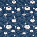 Seamless vector japanese pattern with lotos flowers and waves. design for interior, covers, textile Royalty Free Stock Photo