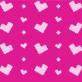 Seamless vector lace pattern with pink hearts on a bright pink background. Royalty Free Stock Photo