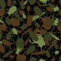 Seamless vector military texture with silhouettes of various bugs and beetles
