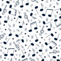 Seamless vector musical pattern - notes and signs on white background Royalty Free Stock Photo