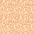 Seamless vector orange color line leaf and twig pattern on beige background. Royalty Free Stock Photo