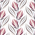 Seamless vector ornamental pattern with abstract floral and geometric elements in pink and gray colors on white background