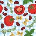Pasta, Beans, Herbs and Tomatoes Seamless Pattern Royalty Free Stock Photo