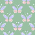 Seamless vector pastel pattern with insects, symmetrical background with blue and pink butterflies Royalty Free Stock Photo