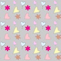 Seamless vector patchwork pattern with fabric hearts, flowers Royalty Free Stock Photo