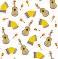 Seamless vector pattern with accordion, guitar and maraca on white background. Royalty Free Stock Photo