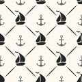 Seamless vector pattern of anchor, sailboat shape