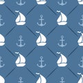 Seamless vector pattern of anchor, sailboat shape and line