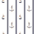 Seamless vector pattern with anchors and ocean boat. Seamless pa Royalty Free Stock Photo