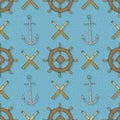 Seamless Vector Pattern with Anchors,Retro Ship Steering Wheels and Spyglasses Royalty Free Stock Photo
