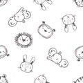 Seamless vector pattern. Animals hand-drawn with felt-tip pen. Tiger, elephant, owl, hare, lion, koala Royalty Free Stock Photo