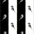 Seamless vector pattern with animals. Symmetrical black and white background with birds