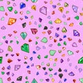 Seamless vector pattern of assorted diamond jewels on purple backdrop Royalty Free Stock Photo