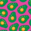 Seamless vector pattern with avocado on a pink backgorund. Modern concept for fabric and paper, surface textures Royalty Free Stock Photo