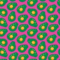 Seamless vector pattern with avocado on a pink backgorund. Modern concept for fabric and paper, surface textures. Royalty Free Stock Photo