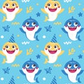 Seamless vector Pattern with Baby Shark for Birthday