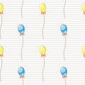 Seamless vector pattern. Background with colorful ballons and bows on the grey lined backdrop Royalty Free Stock Photo