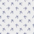 Seamless vector pattern, background with cute butterflies on the checkered paper