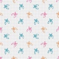 Seamless vector pattern, background with cute butterflies on the checkered paper.