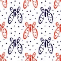 Seamless vector pattern, background with cute butterflies on the white backdrop.
