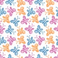 Seamless vector pattern, background with cute butterflies on the white backdrop.