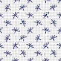 Seamless vector pattern, background with cute dragonflies on the chekered paper.
