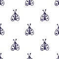 Seamless vector pattern, background with cute ladubugs on the white backdrop. Hand sketch drawing. Imitation of ink pencilling.