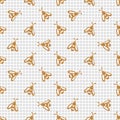 Seamless vector pattern, background with cute wasps on the chekered paper. Hand sketch drawing. Royalty Free Stock Photo