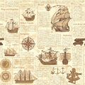 seamless pattern on theme of sailing ships and sea travel Royalty Free Stock Photo