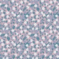 Seamless vector pattern background with flowers and leaves in pastel pink teal and grey