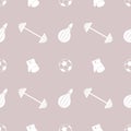 Seamless vector pattern. Background with grey sports equipment. Soccer ball, punching bag, gloves, barbells on the grey backdrop