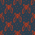 Seamless vector pattern, background with red butterflies on the blue backdrop.