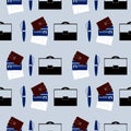 Seamless vector pattern, background with suitcase, wallet