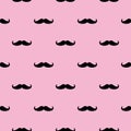 Seamless vector pattern, background or texture with black curly vintage retro gentleman mustaches on pink background.
