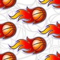 Seamless vector pattern with basketball ball icons and flames. Royalty Free Stock Photo